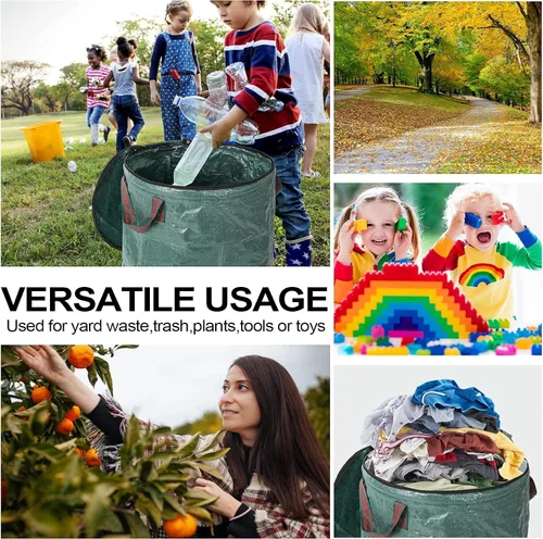 Miniatura 5 de Paquete de 2 bolsas de basura reutilizables de 32 galones con tapa con cremallera, bolsas de basura de jardín con 4 asas para exteriores