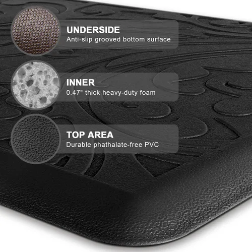 Miniatura 3 de KMAT Tapete de cocina acolchado antifatiga, impermeable, antideslizante, tapete ergonómico cómodo para el hogar, oficina, fregadero, lavandería