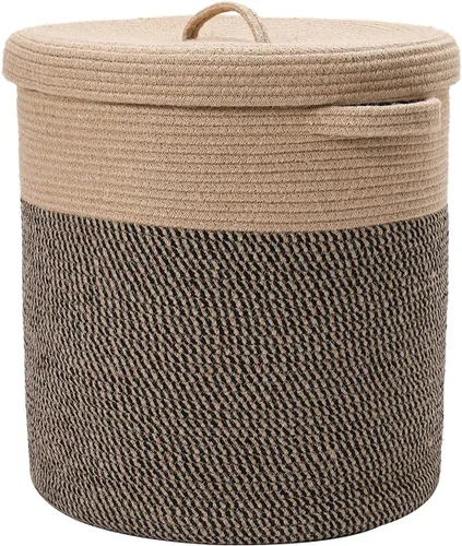 Miniatura 11 de Cesta de almacenamiento extra grande de 16" x 16" x 18" con tapa, cestas de almacenamiento de cuerda de algodón, canasta de lavandería, contenedor