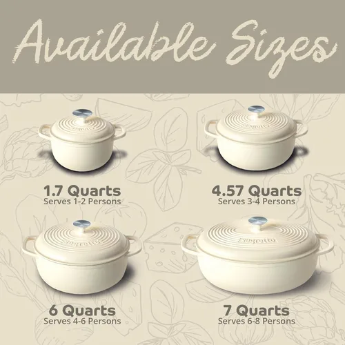 Miniatura 3 de Segretto Cookware Horno holandés ovalado de hierro fundido esmaltado, 7 cuartos de galón blanco Bianco Perla (Off-White)