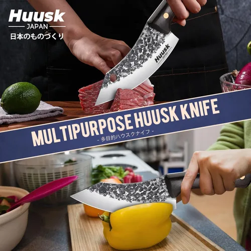Miniatura 6 de Huusk Mini cuchillo japonés, pequeños cuchillos de carne con funda, cuchillos únicos de cavernícola, cuchillo vikingo de chef forjado a mano