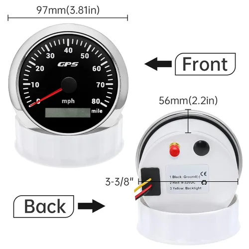 Miniatura 2 de ARTILAURA Velocímetro GPS para embarcaciones de 85 mm (3-3/8") Velocímetro digital de 130 km/h 7 colores para AUTO, coche, marino, camión, Negro