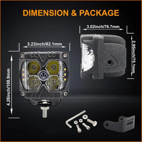 Miniatura 7 de MOVOTOR Side Shooter LED Pods Amber Luces de conducción estroboscópicas para camión, 4 x 4, ATV IP68 Waterproof,Solid & Strobe Amber,6500K White