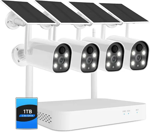 Miniatura 10 de Hiseeu Sistema de cámara de seguridad inalámbrica con batería solar, kits de 3 cámaras 100% sin cables, 2K HD, foco, visión nocturna a color, audio
