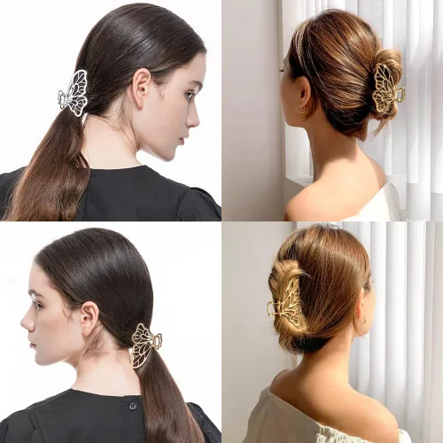 Miniatura 5 de 6 paquetes de pinzas de metal grandes de mariposa para el cabello, pasador grueso para mujer, pinzas antideslizantes para el cabello, accesorios