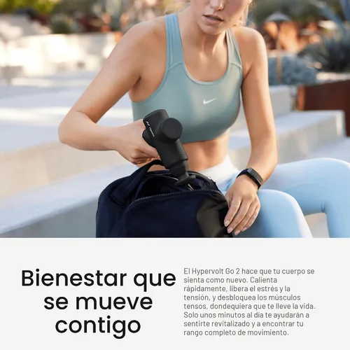 Miniatura 3 de Hyperice Hypervolt Go 2 - Negro - Con tecnología Quiet Glide - Pistola de masaje de percusión de mano - 3 velocidades, 2 cabezales intercambiables