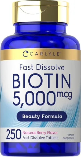 Carlyle Biotin 5000mcg | 250 tabletas de disolución rápida | Suplemento para hombres y mujeres | Vegetariano, sin OMG, sin gluten
