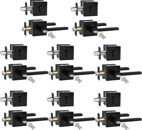 Miniatura 80 de Manija de Puerta de Paso (Sin Cerradura), Mango Cuadrado Interior de Servicio Pesado para Pasillo y Closet, Negro Mate, Reversible para Diestros