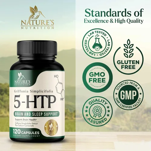 Miniatura 4 de 5 cápsulas de hidroxitriptófano – 200 mg por porción Suplemento 5 HTP más calcio para la salud cerebral y apoyo al sueño, fórmula extra fuerte