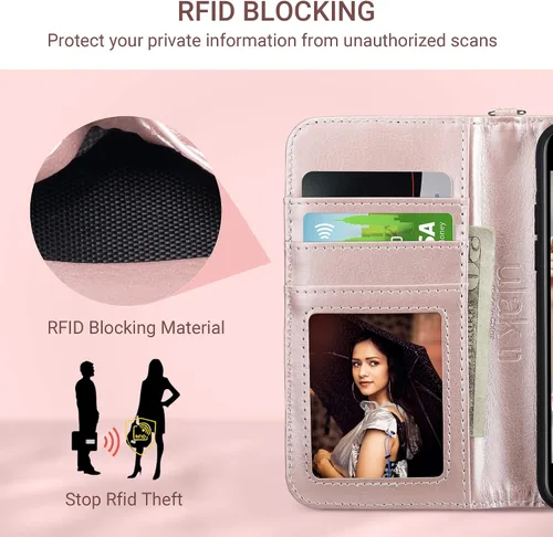 Miniatura 8 de ULAK Funda tipo cartera para iPhone SE 3 (2022)/SE (2020)/8/7 con soporte para tarjetas, funda de piel sintética de alta calidad con ranuras