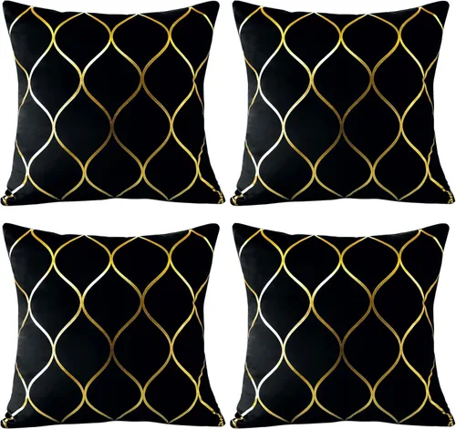 OTOSTAR Juego de 4 fundas de almohada decorativas doradas de 18 x 18 pulgadas, fundas de almohada cuadradas de terciopelo suave, fundas de cojín