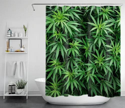 Miniatura 26 de LB Juego de cortinas de ducha de mariposa y flores con alfombras, margaritas y morado lavanda, hojas de eucalipto, cortina de ducha verde