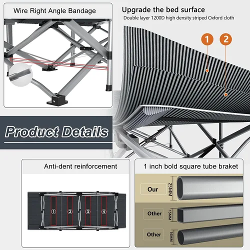 Miniatura 8 de ABORON Catre de Camping para Adultos de 28" Extra Ancho, Resistente 1200D Oxford Catre para Dormir, Cama de Campamento Plegable Portátil con Gris