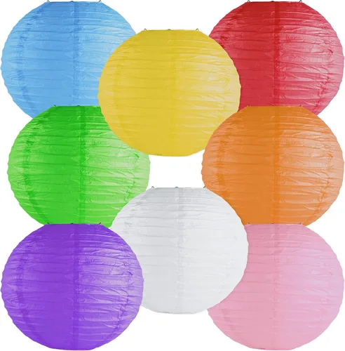 Super Z Outlet Faroles de papel colgantes chinos y japoneses coloridos de 8 pulgadas, marco de metal para lámparas del hogar, fiestas, decoración de