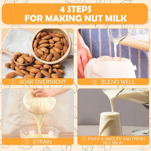 Miniatura 5 de Paquete de 10 bolsas de leche de nueces, 8 x 12 pulgadas, bolsas de estopilla reutilizables de grado de malla fina, coladores, bolsas de filtro