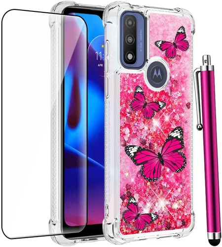 Miniatura 8 de Funda para Moto G Play 2023, Moto G Pure/G Power 2022 con protector de pantalla, para mujeres y niñas, con purpurina líquida, flotante, linda funda