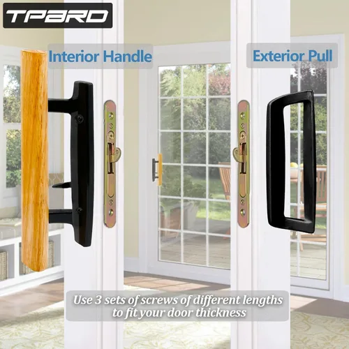 Miniatura 6 de Manija para puerta corrediza de vidrio de patio con cerradura de muesca de 45°, sin llave, mangos interiores de madera de roble y tirador exterior