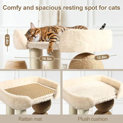 Miniatura 4 de Árbol pequeño para gatos de interior, torre de árbol para gatos con rascador de sisal para gatos, torre para gatos 5 en 1 con bola de juguete