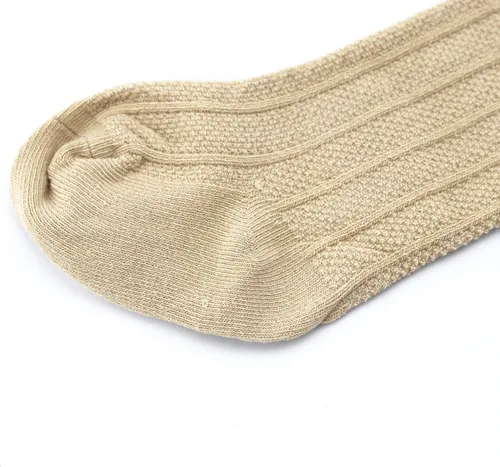 Miniatura 3 de Bestjybt Calcetines altos hasta la rodilla de algodón para bebés y niños pequeños, calcetines de punto trenzado con volantes, 5 pares