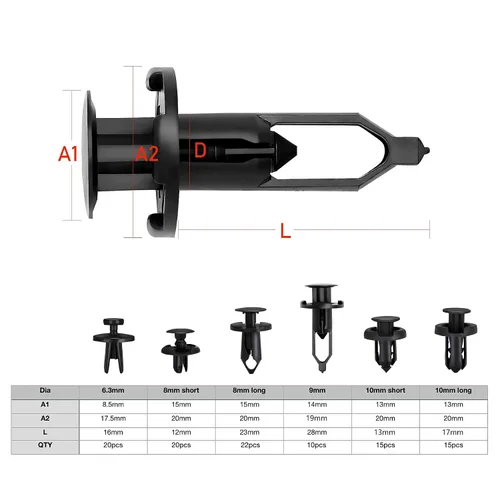 Miniatura 2 de Ginsco - Juego de 102 piezas de 6,3 mm, 8 mm, 9 mm y 10 mm - Sujetadores de empuje del parachoques, de nailon, clips de remache, tornillos