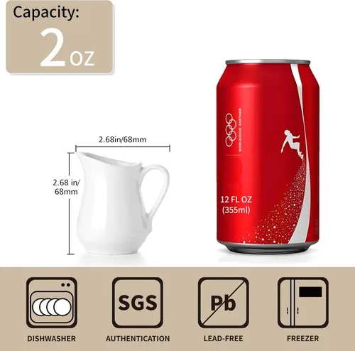 Miniatura 7 de Gurygo Jarra de Crema de 2 Oz (Juego/2) con Asa, Pequeña Jarra de Crema Clásica de Porcelana Fina Blanca, Pequeña Jarra de Leche para Café, Leche