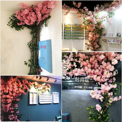 Miniatura 4 de Flores artificiales grandes árboles de cerezo en flor para boda, flores de seda, ramas falsas, tienda, jardines, paredes de fondo grandes, Cerezo