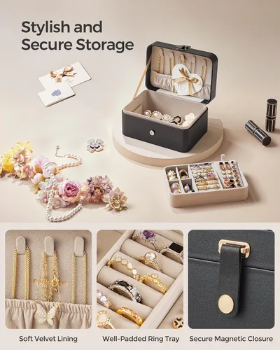 Miniatura 45 de SONGMICS Caja organizadora de joyas, estuche de viaje de 2 capas para aretes, collares, pulseras, almacenamiento portátil de joyas con gran Verde