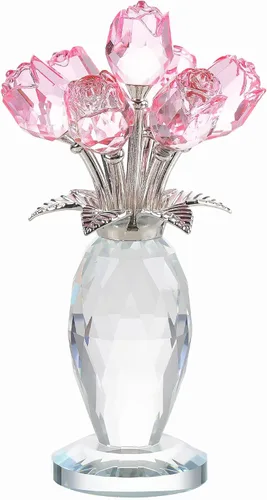 Miniatura 12 de YWHL Figura de ramo de rosas azules de cristal con jarrón, hecha a mano para mujeres en el día de la madre, flores de cristal con tallo decoración