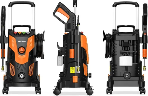 Miniatura 9 de Rock&Rocker Lavadora a presión mejorada de 1750 PSI, lavadora eléctrica portátil de 2.5 GPM con ruedas giratorias de 360°, 4 boquillas de conexión