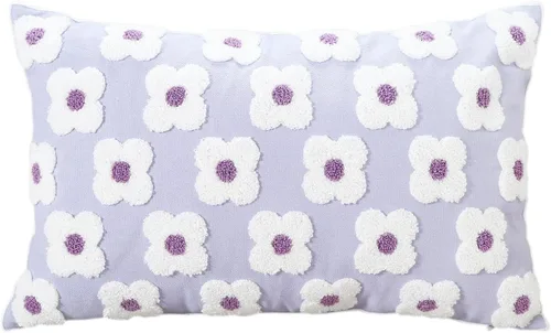 Miniatura 10 de DECOBIRD Funda de almohada bordada de 18 x 18 pulgadas, diseño floral beige, decoración del hogar, funda de almohada bordada de lona de algodón