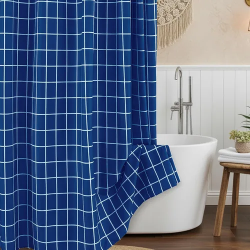 Miniatura 14 de Biscaynebay - Cortinas de ducha de tela texturizada 72" X 72", cortinas de baño de estilo granja modernas con estampado de cuadros en blanco y Negro