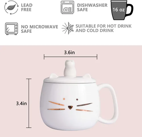 Miniatura 2 de Koolkatkoo Taza de café única con tapa para los amantes de los gatos, lindas tazas de té de cerámica con soporte para teléfono celular, taza