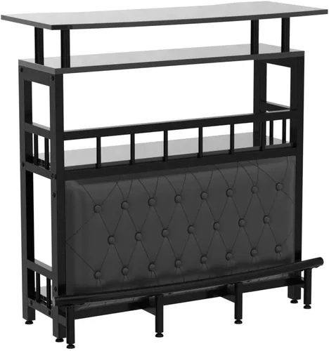 Miniatura 5 de Tribesigns Unidad de Bar para el Hogar para Licores, Mesa de Altura de Bar de 44 Pulgadas con Almacenamiento, Mesa de Pub de Entretenimiento Negra