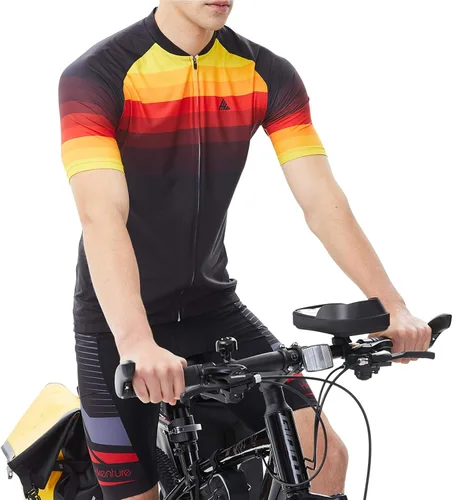 Miniatura 6 de Hikenture Maillot de ciclismo de manga corta para hombre, con cremallera completa, ropa de ciclismo de montaña, con 3 bolsillos para montar