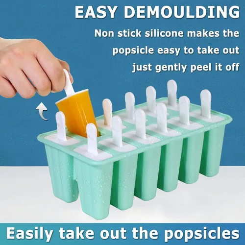 Miniatura 3 de Moldes de paletas de silicona de 12 cavidades, molde de paleta de hielo DIY para niños, adolescentes y adultos, moldes de helado libres de BPA