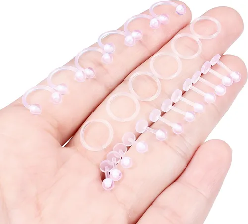 Miniatura 4 de Lcolyoli Anillos de nariz transparentes de 18 G, retenedores de piercing transparentes para el trabajo, deportes, Bioflex, Medusa, labio, piercing