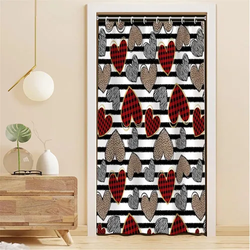 Cortina de ducha de San Valentín para baño, 48 x 72 pulgadas, celosía, corazones de amor, impermeable, para tina, tina de caravana, rayas blancas y