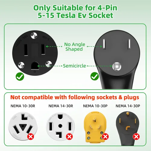 Miniatura 5 de Adaptador para Tesla NEMA 5-15, adaptador de carga rápida Neme-5-15 de 12 amperios máximo para Tesla Model S 3 X Y para cargar en secadora de 4