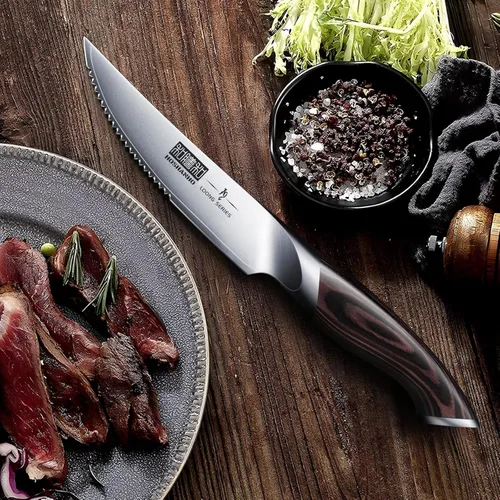 Miniatura 6 de HOSHANHO Juego de 6 cuchillos para carne, juego de cuchillos de carne ultra afilados de 4.5 pulgadas con dientes, cuchillos de cocina de acero