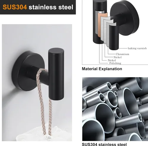 Miniatura 3 de Nolimas Gancho para toallas, color negro mate, SUS304, acero inoxidable, ropa de baño, armario, esponjas, gancho para bata, montaje en pared, 2