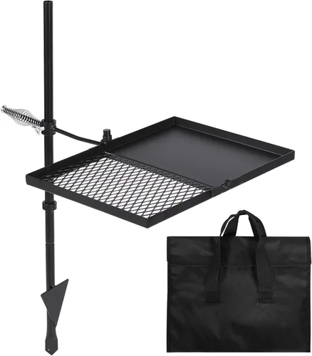 REDCAMP Parrilla plegable giratoria para fogata, parrilla portátil para fogata sobre foso, rejilla de acero resistente y estante para fogata con