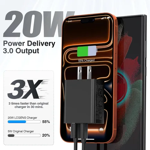 Miniatura 2 de Cargador de pared USB C de 20 W para iPhone 17/16/15/14/13/13 Mini/13 Pro Max/12/12 Pro/12 Pro Max Cube, paquete de 2 unidades de doble puerto