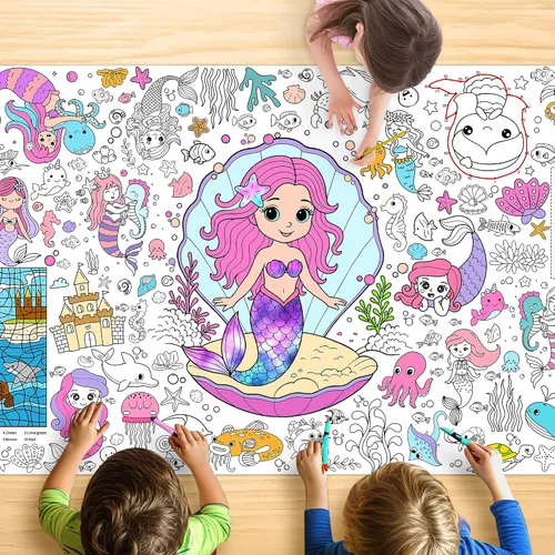 Miniatura 10 de Groovy - Mantel para colorear para niños, póster colorido de 30 x 72 pulgadas con letreros de paz, margarita, diseños retro, perfecto