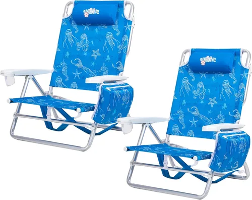 Miniatura 18 de Old Bahama Bay Silla de playa tipo mochila, paquete de 2, silla reclinable ligera de aluminio de 5 posiciones para adultos, soporte resistente, 400