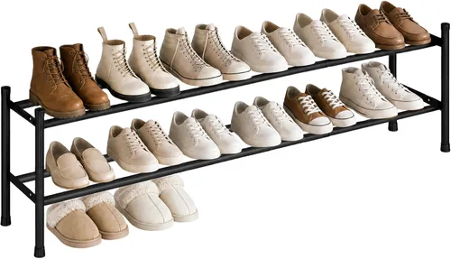 Miniatura 10 de STORAGE MANIAC Zapatero largo expandible, estante de zapatos de metal ancho apilable de 6 pares, estante ajustable para zapatos, organizador