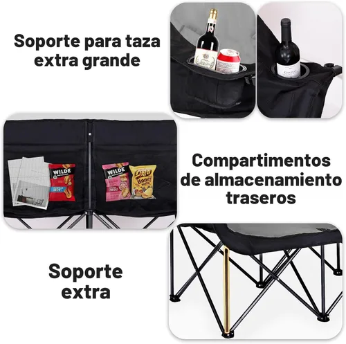 Miniatura 5 de Bolosy Silla de Camping para 2 Personas Silla de Camping Loveseat Silla de Camping Doble Plegable Extra Grande Silla de Camping Resistente Silla