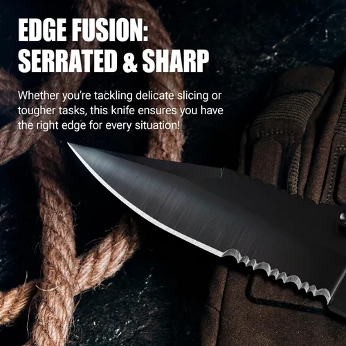 Miniatura 7 de Cuchillo táctico legal para hombres y mujeres - Hoja serrada de 2.68 pulgadas - Pequeños cuchillos de bolsillo negros con rompecristales y cortador