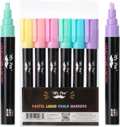 Mr. Pen - Marcadores de tiza, paquete de 6, colores surtidos, 8 etiquetas, marcadores para pizarra y vidrio, rotuladores de tiza líquida, borrables