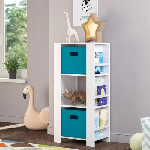 Miniatura 4 de RiverRidge Book-Nook Tower - Estantería infantil y organizador de almacenamiento de juguetes con 3 cubos y 6 estantes para libros, organizador