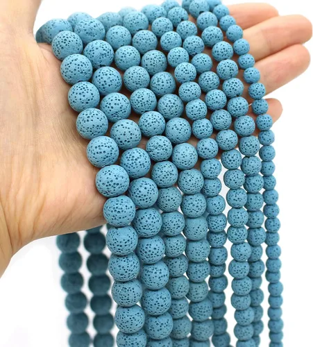 Miniatura 17 de Oameusa Cuentas redondas sueltas de ágata de piedra volcánica de lava azul de 0.236 in para hacer joyas, 1 hebra de 15 pulgadas, 1 hebra por